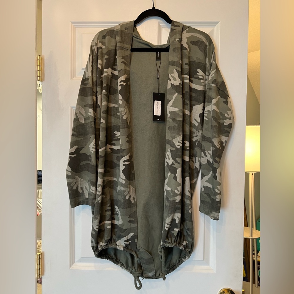 Hooded Camo Cardigan with drawstring bottom